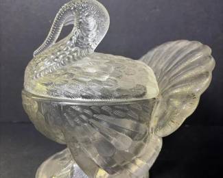 170 vintagepressedglassturkeycovereddis