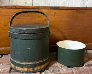 129 vintage12greenpaintedwoodenfirkin