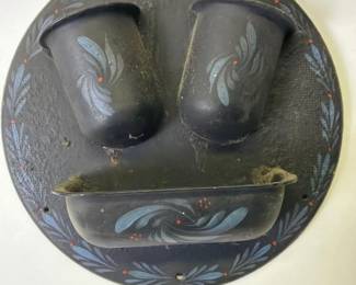 017 antiquehandpaintedtinmatchholderwa