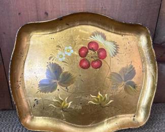 277 vintagehandpaintedgoldmetaltraystr