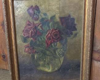 004 14x17antiqueframedfloraloilpainti