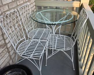 Iron Cafe table set with glass top.