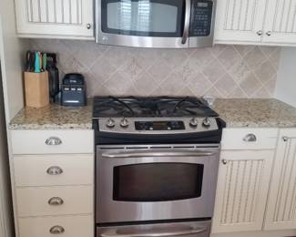 GE Profile gas range and microwave oven