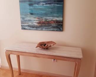 Foyer table; beachy abstract art
