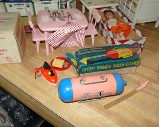 Tin litho toys for home iron, vacuum etc.