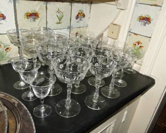Etched and other wine and aperitif glasses