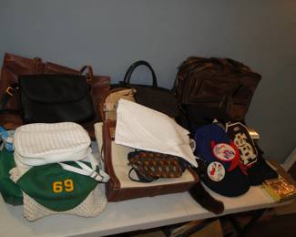 Vintage handbags and school items