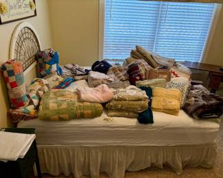 Queen bed and bedding