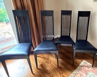 Italian leather, Italian black lacquer chairs