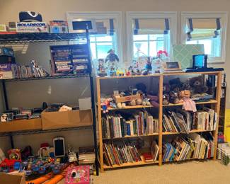 All shelving, Books, VHS records, cassette tapes games toys are all available for sale. Also able to do ? Buy Out.