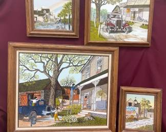 Vtg H. Hargrove Signed Americana On Canvas