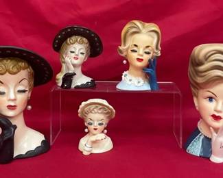 Vtg Napco  Relpo Lady Head vases