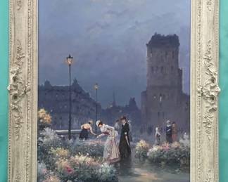 Parisian Flower Market, Framed  Signed