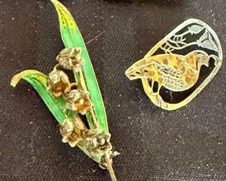 Antique Sterling Pins, Rings, Baby Jewelry, French Lily of the Valley Pin