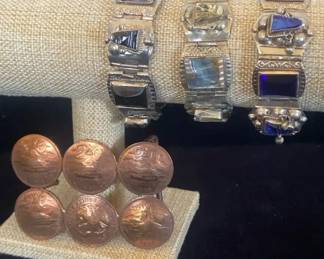 Vintage Mexican Link, Bracelets  Heavy Centavos Coins Belt Buckle