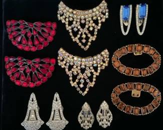 Antique Vintage Rhinestone  Crystal Shoe  Sweater Clips  6 Sets