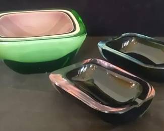 Rare Moderrnist Murano Italy Art Glass Ashtrays Bowls  Sommerso