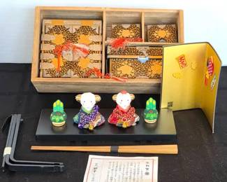 Antique Japanese Wood Hina Doll Furniture in Orig Wood Box  More