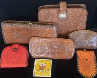 Tooled Leather Vintage Coin, Purses, Key Case, Glasses Case, Wallets  More, Mexico, Etc.
