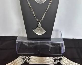 Vintage PewterAluminum Scandinavian Necklaces, Belts  Some Signed