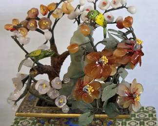 Vintage Semiprecious And Enamel Chinese Tree And Carved Soap Stones