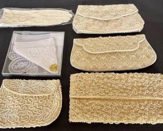 Vintage Ivory Tone Beaded  Sequin Clutch Purses  Gloves