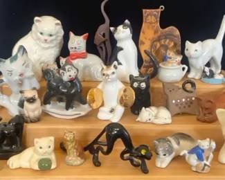 Over 20 Vintage Cat Figurines Wood, Porcelain, Ceramic, Goebel  More,