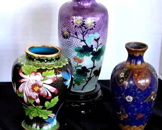 Antique Vintage Asian Enamel Cloisonne Vases