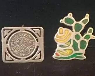 Vintage Mexican Enamel  Sterling Pin Lot Signed  Taxco  JS
