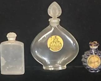 Rare Antique Lalique Small French Perfume Bottle, Jade Bottle and Paris Miniature Perfume Bottle