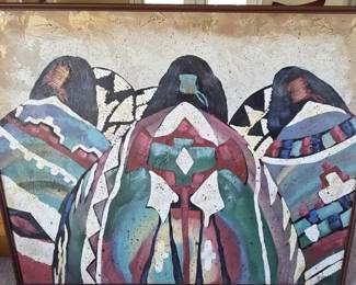 Exceptionally Large Lee Reynolds Native Themed Painting  Appx 50x60 inches