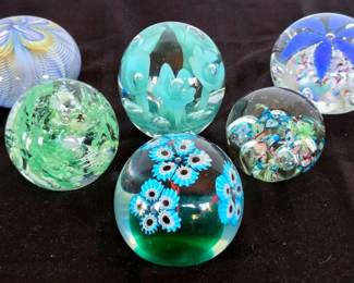 6 Art Glass Paper Weights  Greens