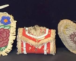 Antique Iroquois, Native American Beaded Pin Cushion, Pouch  Heart