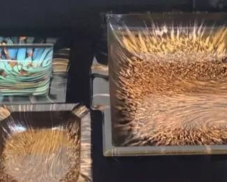 Fabulous MidCentury, Murano Glass Ashtrays, Gold Flecks  Blue On Black