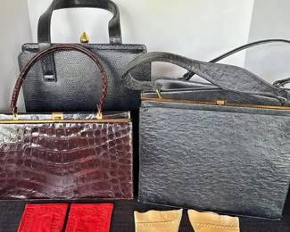 Mid Century Classic Purses  Charbet Ostrich, Triangle NY, Imported Leather