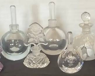 Antique Vintage Crystal, Blown  Pressed Glass Small Perfume Bottles  Orrefors  More