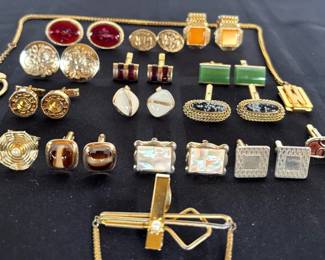 MidCentury Goldtone Cufflinks, Watch Fob