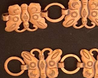 Vintage Solid Copper Butterfly Concho Belt  Hair Clip With Mixed Metals