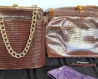 2 Vintage Leather Reptile Bags  One w Original Paper Tag