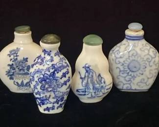 HandPainted Blue On White Porcelain Snuff Bottle Lot