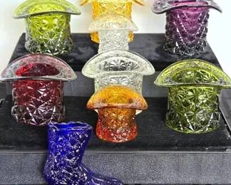 Vintage Fenton Daisy  Button Cut Glass Top Hat Collection  One Boot