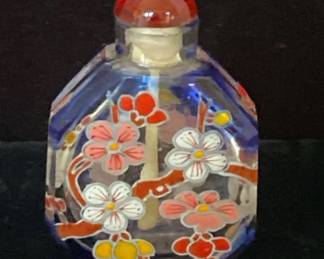 HandPainted Enamel Flowers On Peking Glass Snuff Bottle