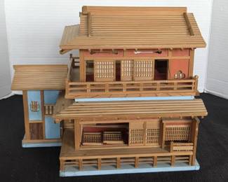 Rare Vintage Japanese Hand Carved Wood Miniature House  Finely Detailed