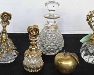 Mid Century Goldtone Ormolu Vanity Perfume Bottles And Trays