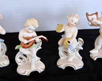 4 Goebel West Germany Cherub Figurines with Instruments