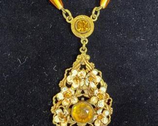 Atq Vtg Amber Color Czech Glass Necklaces  More  Some Signed