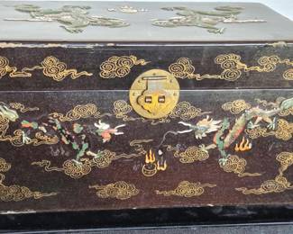 Antique Chinese Lacquerware Chest w Dragon Design