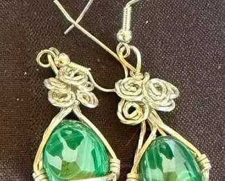 Natural Stone Jewelry  Malachite  Sterling Drop Earrings, Tigers Eye, Quartz, etc
