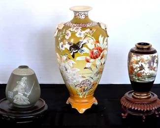 Antique Japanese Satsuma And Raised Relief Vases