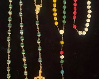 Italy Rosary With Iridescent Green Glass Beads  Mexico Rosary Multicolor